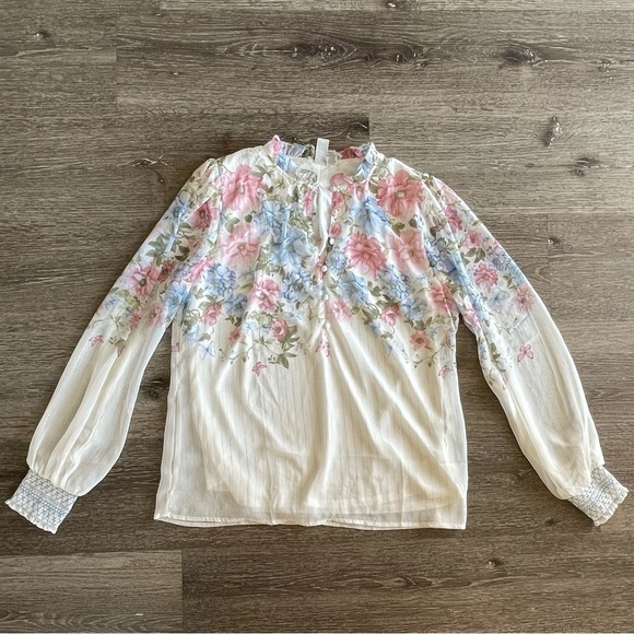 Joie Cream Floral Blouse with Pink and Blue Accents - Picture 1 of 3